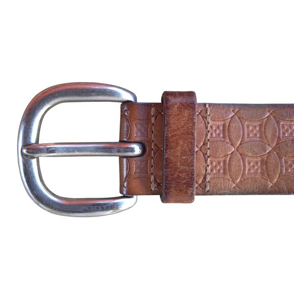 Fossil Brown Embossed Leather Studded Belt Silver Tone Western Boho Size Large main image 9